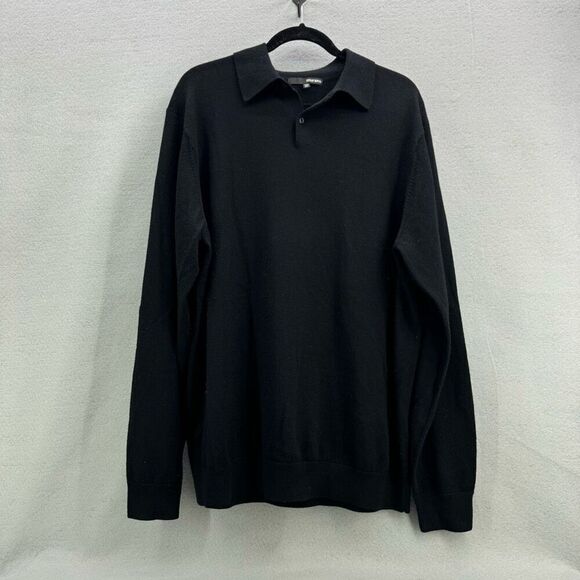 Murano Men's Black Merino Wool Long Sleeve Polo Sweater Size XL - Picture 1 of 8